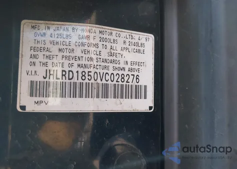 1997 Honda Cr-V z USA, uszkodzony, nr VIN JHLRD1850VC028276